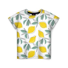 Детская футболка 3D с принтом Лимончики в Екатеринбурге, 100% гипоаллергенный полиэфир | прямой крой, круглый вырез горловины, длина до линии бедер, чуть спущенное плечо, ткань немного тянется | лимоны | минимализм | паттерн | фрукты | цитрусовые