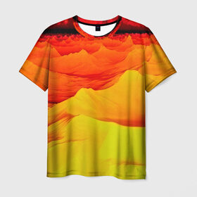 Мужская футболка 3D с принтом Пустыня в Екатеринбурге, 100% полиэфир | прямой крой, круглый вырез горловины, длина до линии бедер | 3d | narure | summer | yellow | вечер | жара | закат | насыпи | песок | пустыня | солнце
