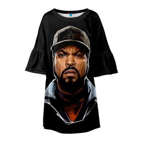 Детское платье 3D с принтом Ice Cube 1 в Екатеринбурге, 100% полиэстер | прямой силуэт, чуть расширенный к низу. Круглая горловина, на рукавах — воланы | Тематика изображения на принте: ice cube | oshea jackson | rap | айс кьюб | гангста рэп | о’ши дже́ксон | рэп