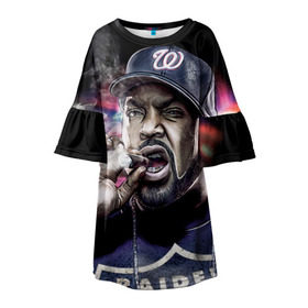 Детское платье 3D с принтом Ice Cube 4 в Екатеринбурге, 100% полиэстер | прямой силуэт, чуть расширенный к низу. Круглая горловина, на рукавах — воланы | Тематика изображения на принте: ice cube | oshea jackson | rap | айс кьюб | гангста рэп | о’ши дже́ксон | рэп