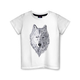 Детская футболка хлопок с принтом Рисованный волк в Екатеринбурге, 100% хлопок | круглый вырез горловины, полуприлегающий силуэт, длина до линии бедер | арт | волки | графика | животные | узор | хищники | черно белые