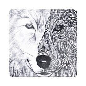 Магнит виниловый Квадрат с принтом Рисованный волк в Екатеринбурге, полимерный материал с магнитным слоем | размер 9*9 см, закругленные углы | арт | волки | графика | животные | узор | хищники | черно белые