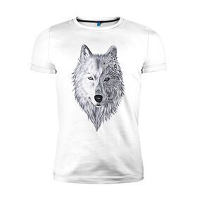 Мужская футболка премиум с принтом Рисованный волк в Екатеринбурге, 92% хлопок, 8% лайкра | приталенный силуэт, круглый вырез ворота, длина до линии бедра, короткий рукав | Тематика изображения на принте: арт | волки | графика | животные | узор | хищники | черно белые