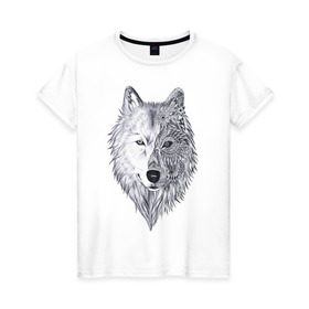 Женская футболка хлопок с принтом Рисованный волк в Екатеринбурге, 100% хлопок | прямой крой, круглый вырез горловины, длина до линии бедер, слегка спущенное плечо | арт | волки | графика | животные | узор | хищники | черно белые