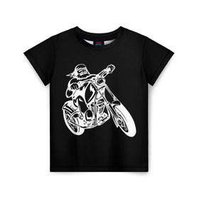 Детская футболка 3D с принтом Байкер в Екатеринбурге, 100% гипоаллергенный полиэфир | прямой крой, круглый вырез горловины, длина до линии бедер, чуть спущенное плечо, ткань немного тянется | biker | black and white | man | motorcycle | motorcyclist | silhouette | stencil | байкер | мотоцикл | мотоциклист | мужчина | силуэт | трафарет | черно белый