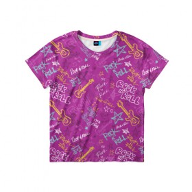 Детская футболка 3D с принтом музыка в Екатеринбурге, 100% гипоаллергенный полиэфир | прямой крой, круглый вырез горловины, длина до линии бедер, чуть спущенное плечо, ткань немного тянется | Тематика изображения на принте: гитара | звезда | музыка | паттерн | рок | узор | фиолетовый