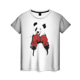 Женская футболка 3D с принтом Панда боксер в Екатеринбурге, 100% полиэфир ( синтетическое хлопкоподобное полотно) | прямой крой, круглый вырез горловины, длина до линии бедер | бамбук | бамбуковый медведь | бокс | боксерские | брызги | енот | животное | коала | красивый | красная книга | кунгфу | медведь | милый | мишка | очки | панда | перчатки | пот | прикол | прикольный