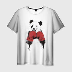 Мужская футболка 3D с принтом Панда боксер в Екатеринбурге, 100% полиэфир | прямой крой, круглый вырез горловины, длина до линии бедер | бамбук | бамбуковый медведь | бокс | боксерские | брызги | енот | животное | коала | красивый | красная книга | кунгфу | медведь | милый | мишка | очки | панда | перчатки | пот | прикол | прикольный
