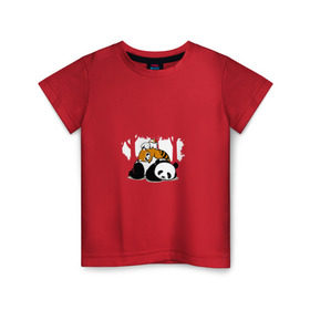 Детская футболка хлопок с принтом Зверушки спят в лесу в Екатеринбурге, 100% хлопок | круглый вырез горловины, полуприлегающий силуэт, длина до линии бедер | Тематика изображения на принте: зайчик | заяц | милота | мишка | панда