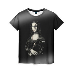 Женская футболка 3D с принтом Мона Лиза Kiss в Екатеринбурге, 100% полиэфир ( синтетическое хлопкоподобное полотно) | прямой крой, круглый вырез горловины, длина до линии бедер | джин симмонс | картина | пол стэнли | эйс фрейли