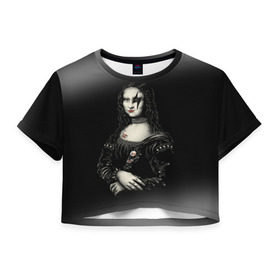 Женская футболка 3D укороченная с принтом Мона Лиза Kiss в Екатеринбурге, 100% полиэстер | круглая горловина, длина футболки до линии талии, рукава с отворотами | джин симмонс | картина | пол стэнли | эйс фрейли