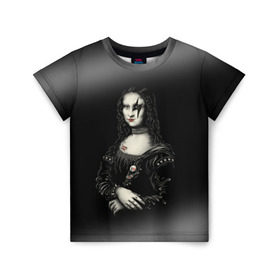 Детская футболка 3D с принтом Мона Лиза Kiss в Екатеринбурге, 100% гипоаллергенный полиэфир | прямой крой, круглый вырез горловины, длина до линии бедер, чуть спущенное плечо, ткань немного тянется | джин симмонс | картина | пол стэнли | эйс фрейли