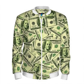 Мужской бомбер 3D с принтом Benjamin Franklin в Екатеринбурге, 100% полиэстер | застегивается на молнию, по бокам два кармана без застежек, по низу бомбера и на воротнике - эластичная резинка | Тематика изображения на принте: 3d | benjamin franklin | америка | богатство | валюта | денежные купюры | деньги | доллар | зеленые | сша | текстуры