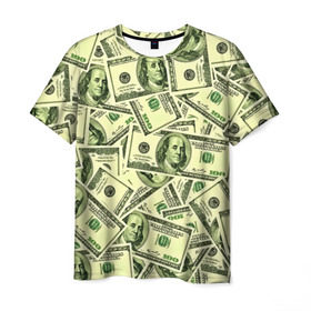 Мужская футболка 3D с принтом Benjamin Franklin в Екатеринбурге, 100% полиэфир | прямой крой, круглый вырез горловины, длина до линии бедер | Тематика изображения на принте: 3d | benjamin franklin | америка | богатство | валюта | денежные купюры | деньги | доллар | зеленые | сша | текстуры