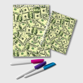 Блокнот с принтом Benjamin Franklin в Екатеринбурге, 100% бумага | 48 листов, плотность листов — 60 г/м2, плотность картонной обложки — 250 г/м2. Листы скреплены удобной пружинной спиралью. Цвет линий — светло-серый
 | Тематика изображения на принте: 3d | benjamin franklin | америка | богатство | валюта | денежные купюры | деньги | доллар | зеленые | сша | текстуры
