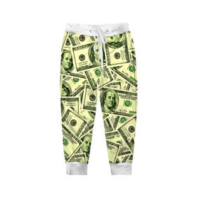 Детские брюки 3D с принтом Benjamin Franklin в Екатеринбурге, 100% полиэстер | манжеты по низу, эластичный пояс регулируется шнурком, по бокам два кармана без застежек, внутренняя часть кармана из мелкой сетки | 3d | benjamin franklin | америка | богатство | валюта | денежные купюры | деньги | доллар | зеленые | сша | текстуры