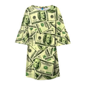 Детское платье 3D с принтом Benjamin Franklin в Екатеринбурге, 100% полиэстер | прямой силуэт, чуть расширенный к низу. Круглая горловина, на рукавах — воланы | 3d | benjamin franklin | америка | богатство | валюта | денежные купюры | деньги | доллар | зеленые | сша | текстуры