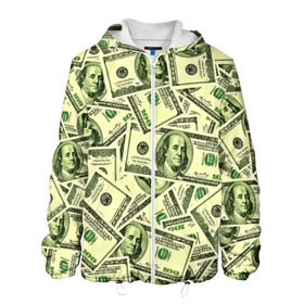 Мужская куртка 3D с принтом Benjamin Franklin в Екатеринбурге, ткань верха — 100% полиэстер, подклад — флис | прямой крой, подол и капюшон оформлены резинкой с фиксаторами, два кармана без застежек по бокам, один большой потайной карман на груди. Карман на груди застегивается на липучку | 3d | benjamin franklin | америка | богатство | валюта | денежные купюры | деньги | доллар | зеленые | сша | текстуры