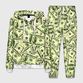 Мужской костюм 3D с принтом Benjamin Franklin в Екатеринбурге, 100% полиэстер | Манжеты и пояс оформлены тканевой резинкой, двухслойный капюшон со шнурком для регулировки, карманы спереди | 3d | benjamin franklin | америка | богатство | валюта | денежные купюры | деньги | доллар | зеленые | сша | текстуры