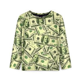 Детский лонгслив 3D с принтом Benjamin Franklin в Екатеринбурге, 100% полиэстер | длинные рукава, круглый вырез горловины, полуприлегающий силуэт
 | 3d | benjamin franklin | америка | богатство | валюта | денежные купюры | деньги | доллар | зеленые | сша | текстуры