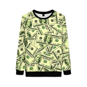 Женский свитшот 3D с принтом Benjamin Franklin в Екатеринбурге, 100% полиэстер с мягким внутренним слоем | круглый вырез горловины, мягкая резинка на манжетах и поясе, свободная посадка по фигуре | 3d | benjamin franklin | америка | богатство | валюта | денежные купюры | деньги | доллар | зеленые | сша | текстуры