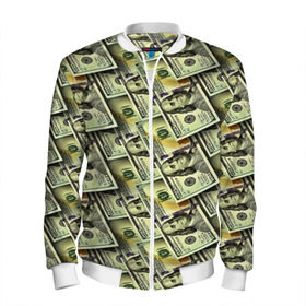 Мужской бомбер 3D с принтом Деньги в Екатеринбурге, 100% полиэстер | застегивается на молнию, по бокам два кармана без застежек, по низу бомбера и на воротнике - эластичная резинка | 3d | benjamin franklin | америка | богатство | валюта | денежные купюры | деньги | доллар | зеленые | сша | текстуры