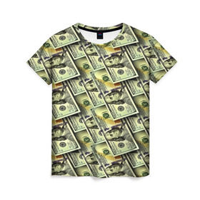 Женская футболка 3D с принтом Деньги в Екатеринбурге, 100% полиэфир ( синтетическое хлопкоподобное полотно) | прямой крой, круглый вырез горловины, длина до линии бедер | 3d | benjamin franklin | америка | богатство | валюта | денежные купюры | деньги | доллар | зеленые | сша | текстуры