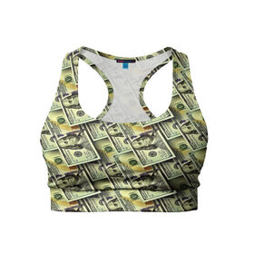Женский спортивный топ 3D с принтом Деньги в Екатеринбурге, 82% полиэстер, 18% спандекс Ткань безопасна для здоровья, позволяет коже дышать, не мнется и не растягивается |  | 3d | benjamin franklin | америка | богатство | валюта | денежные купюры | деньги | доллар | зеленые | сша | текстуры