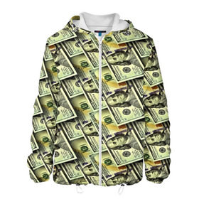 Мужская куртка 3D с принтом Деньги в Екатеринбурге, ткань верха — 100% полиэстер, подклад — флис | прямой крой, подол и капюшон оформлены резинкой с фиксаторами, два кармана без застежек по бокам, один большой потайной карман на груди. Карман на груди застегивается на липучку | 3d | benjamin franklin | америка | богатство | валюта | денежные купюры | деньги | доллар | зеленые | сша | текстуры