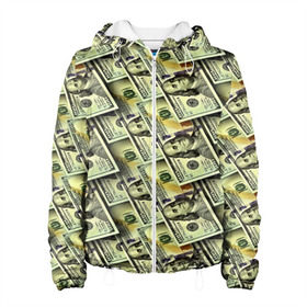 Женская куртка 3D с принтом Деньги в Екатеринбурге, ткань верха — 100% полиэстер, подклад — флис | прямой крой, подол и капюшон оформлены резинкой с фиксаторами, два кармана без застежек по бокам, один большой потайной карман на груди. Карман на груди застегивается на липучку | 3d | benjamin franklin | америка | богатство | валюта | денежные купюры | деньги | доллар | зеленые | сша | текстуры
