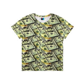 Детская футболка 3D с принтом Деньги в Екатеринбурге, 100% гипоаллергенный полиэфир | прямой крой, круглый вырез горловины, длина до линии бедер, чуть спущенное плечо, ткань немного тянется | Тематика изображения на принте: 3d | benjamin franklin | америка | богатство | валюта | денежные купюры | деньги | доллар | зеленые | сша | текстуры