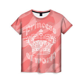 Женская футболка 3D с принтом Принцесса #1 в Екатеринбурге, 100% полиэфир ( синтетическое хлопкоподобное полотно) | прямой крой, круглый вырез горловины, длина до линии бедер | камо | камуфляж | королева | корона | номер | один | розовый