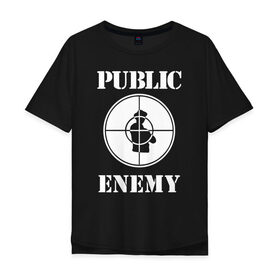 Мужская футболка хлопок Oversize с принтом PE в Екатеринбурге, 100% хлопок | свободный крой, круглый ворот, “спинка” длиннее передней части | public enemy