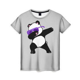 Женская футболка 3D с принтом Panda в Екатеринбурге, 100% полиэфир ( синтетическое хлопкоподобное полотно) | прямой крой, круглый вырез горловины, длина до линии бедер | Тематика изображения на принте: panda dab | животные | панда