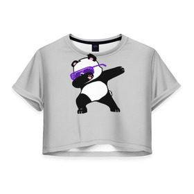 Женская футболка 3D укороченная с принтом Panda в Екатеринбурге, 100% полиэстер | круглая горловина, длина футболки до линии талии, рукава с отворотами | Тематика изображения на принте: panda dab | животные | панда