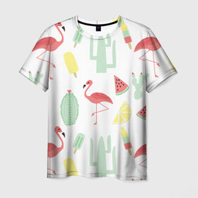Мужская футболка 3D с принтом Flamingo print в Екатеринбурге, 100% полиэфир | прямой крой, круглый вырез горловины, длина до линии бедер | animals | beautiful | blue | color | cute | nature | sea | water | wild | белое | вода | голубое | животные | красивое | красота | милое | море | морское | природа | птица | птицы | птичка | птички | синее | цвет | чёрное | яркое