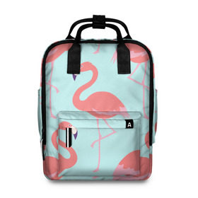 Женский рюкзак 3D с принтом Flamingos pattern в Екатеринбурге, 100% полиэстер | лямки с регулируемой длиной, сверху ручки, чтобы рюкзак нести как сумку. Основное отделение закрывается на молнию, как и внешний карман. Внутри два дополнительных кармана, один из которых закрывается на молнию. По бокам два дополнительных кармашка, куда поместится маленькая бутылочка
 | Тематика изображения на принте: animals | beautiful | bird | birds | birdy | blue | color | flamingo | nature | wild | белое | голубое | животные | красивое | красота | милое | природа | птица | птицы | птичка | птички | синее | фламинго | цвет | яркое