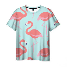 Мужская футболка 3D с принтом Flamingos pattern в Екатеринбурге, 100% полиэфир | прямой крой, круглый вырез горловины, длина до линии бедер | Тематика изображения на принте: animals | beautiful | bird | birds | birdy | blue | color | flamingo | nature | wild | белое | голубое | животные | красивое | красота | милое | природа | птица | птицы | птичка | птички | синее | фламинго | цвет | яркое