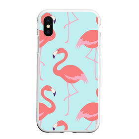 Чехол для iPhone XS Max матовый с принтом Flamingos pattern в Екатеринбурге, Силикон | Область печати: задняя сторона чехла, без боковых панелей | animals | beautiful | bird | birds | birdy | blue | color | flamingo | nature | wild | белое | голубое | животные | красивое | красота | милое | природа | птица | птицы | птичка | птички | синее | фламинго | цвет | яркое