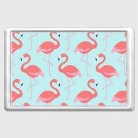 Магнит 45*70 с принтом Flamingos pattern в Екатеринбурге, Пластик | Размер: 78*52 мм; Размер печати: 70*45 | animals | beautiful | bird | birds | birdy | blue | color | flamingo | nature | wild | белое | голубое | животные | красивое | красота | милое | природа | птица | птицы | птичка | птички | синее | фламинго | цвет | яркое