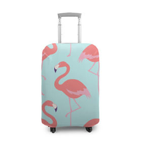 Чехол для чемодана 3D с принтом Flamingos pattern в Екатеринбурге, 86% полиэфир, 14% спандекс | двустороннее нанесение принта, прорези для ручек и колес | animals | beautiful | bird | birds | birdy | blue | color | flamingo | nature | wild | белое | голубое | животные | красивое | красота | милое | природа | птица | птицы | птичка | птички | синее | фламинго | цвет | яркое