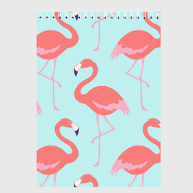 Скетчбук с принтом Flamingos pattern в Екатеринбурге, 100% бумага
 | 48 листов, плотность листов — 100 г/м2, плотность картонной обложки — 250 г/м2. Листы скреплены сверху удобной пружинной спиралью | animals | beautiful | bird | birds | birdy | blue | color | flamingo | nature | wild | белое | голубое | животные | красивое | красота | милое | природа | птица | птицы | птичка | птички | синее | фламинго | цвет | яркое