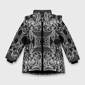 Зимняя куртка для девочек 3D с принтом Железные Цветы в Екатеринбурге, ткань верха — 100% полиэстер; подклад — 100% полиэстер, утеплитель — 100% полиэстер. | длина ниже бедра, удлиненная спинка, воротник стойка и отстегивающийся капюшон. Есть боковые карманы с листочкой на кнопках, утяжки по низу изделия и внутренний карман на молнии. 

Предусмотрены светоотражающий принт на спинке, радужный светоотражающий элемент на пуллере молнии и на резинке для утяжки. | 3d | абстракция | абстракция красок | арт | краска | металл | прикольные | текстура | штрихи