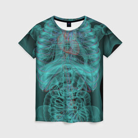 Женская футболка 3D с принтом рентген человека в Екатеринбурге, 100% полиэфир ( синтетическое хлопкоподобное полотно) | прямой крой, круглый вырез горловины, длина до линии бедер | кости | органы | рентген | человек