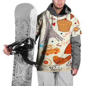 Накидка на куртку 3D с принтом Paris pattern в Екатеринбурге, 100% полиэстер |  | 3d | love | арт | еда | любовь | надписи | париж | паттерн | птицы | сердечки | текстура