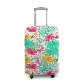 Чехол для чемодана 3D с принтом Tropical pattern в Екатеринбурге, 86% полиэфир, 14% спандекс | двустороннее нанесение принта, прорези для ручек и колес | 3d | арт | лето | пальмы | текстура | тропический | узор | цветы