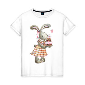 Женская футболка хлопок с принтом Кролик в Екатеринбурге, 100% хлопок | прямой крой, круглый вырез горловины, длина до линии бедер, слегка спущенное плечо | 