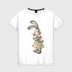 Женская футболка хлопок с принтом Кролик в Екатеринбурге, 100% хлопок | прямой крой, круглый вырез горловины, длина до линии бедер, слегка спущенное плечо | 