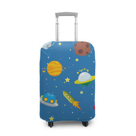 Чехол для чемодана 3D с принтом Space в Екатеринбурге, 86% полиэфир, 14% спандекс | двустороннее нанесение принта, прорези для ручек и колес | blue | color | cute | green | orange | original | pattern | pink | purple | red | space | world | yellow | голубое | жёлтое | космос | красное | милое | оранжевое | полёт | синее | фиолетовое | цвет | яркое