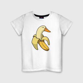 Детская футболка хлопок с принтом утка банан в Екатеринбурге, 100% хлопок | круглый вырез горловины, полуприлегающий силуэт, длина до линии бедер | Тематика изображения на принте: banana | duck | meme | банан | мем | утка